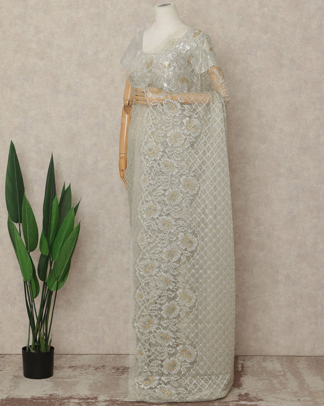 Green French Metallic Chantilly Lace Saree