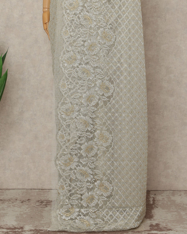 Green French Metallic Chantilly Lace Saree