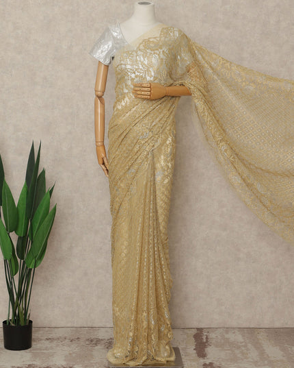 Gold French Metallic Chantilly Lace Saree