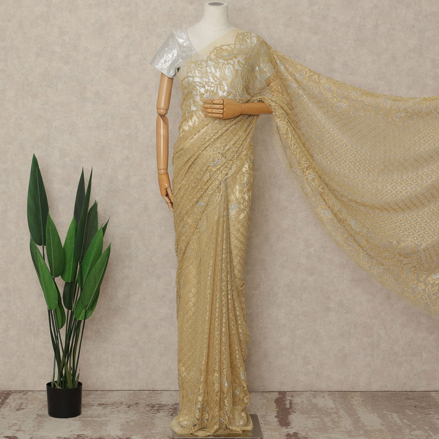 Gold French Metallic Chantilly Lace Saree