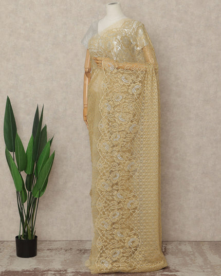 Gold French Metallic Chantilly Lace Saree