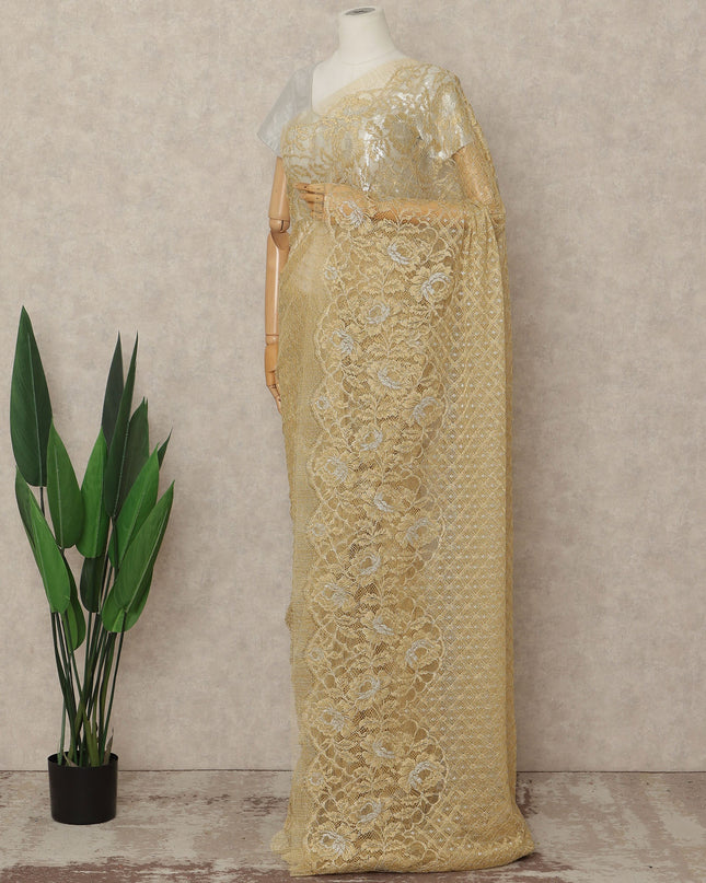 Gold French Metallic Chantilly Lace Saree