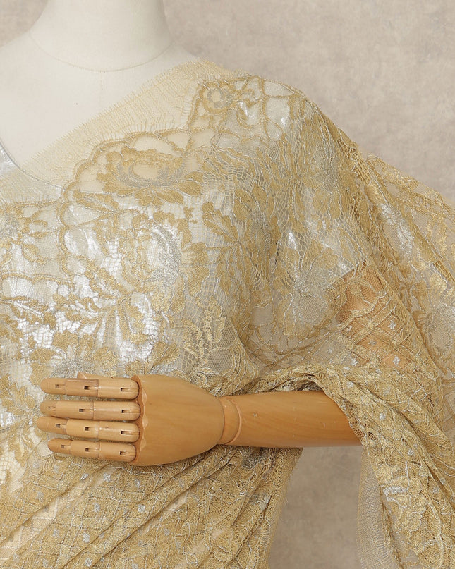 Gold French Metallic Chantilly Lace Saree