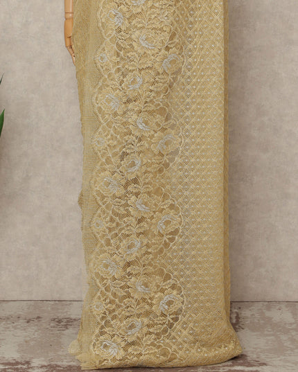Gold French Metallic Chantilly Lace Saree