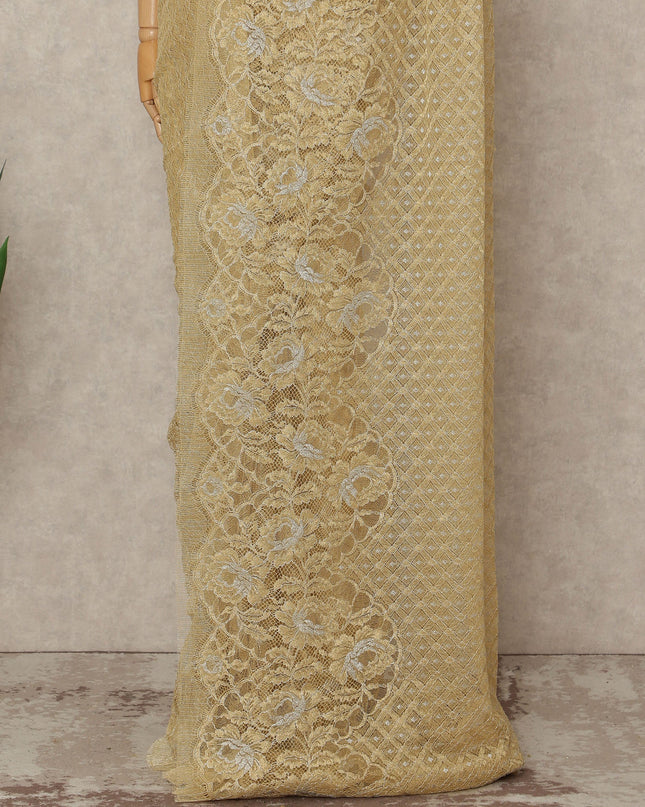 Gold French Metallic Chantilly Lace Saree