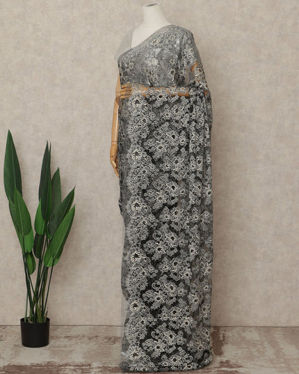 Black French Metallic Chantilly Lace Saree
