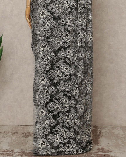 Black French Metallic Chantilly Lace Saree