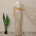 Beige French Metallic Chantilly Lace Saree