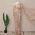 Peach French Metallic Chantilly Lace Saree