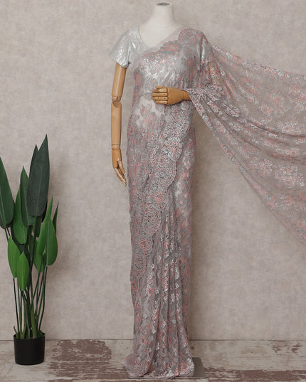 Silver Grey French Chantilly Lace Saree