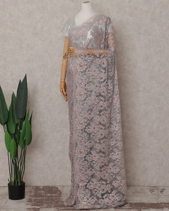 Silver Grey French Chantilly Lace Saree