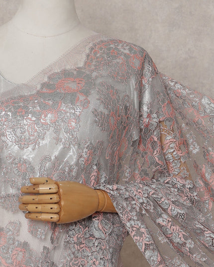 Silver Grey French Chantilly Lace Saree
