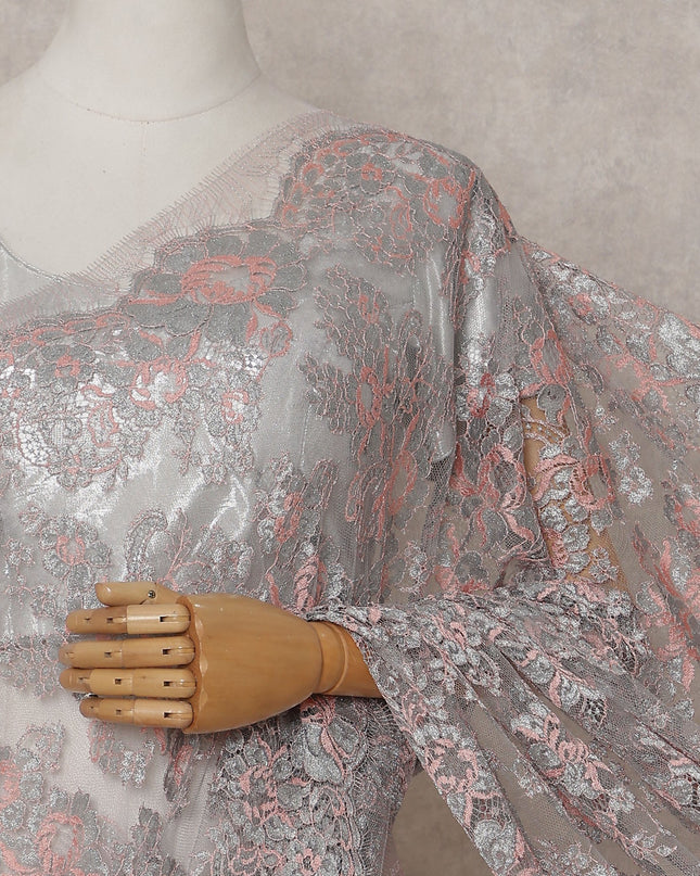 Silver Grey French Chantilly Lace Saree
