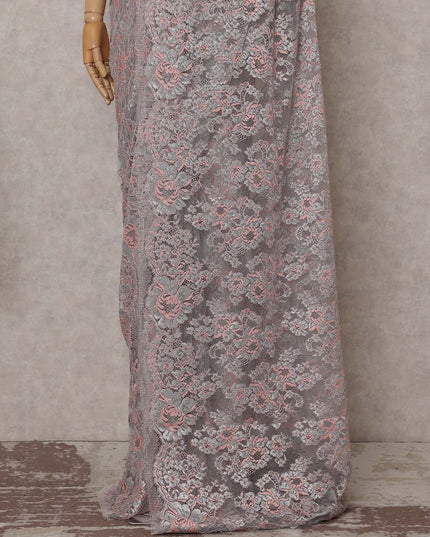 Silver Grey French Chantilly Lace Saree