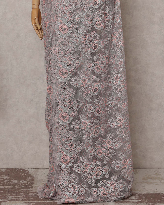 Silver Grey French Chantilly Lace Saree