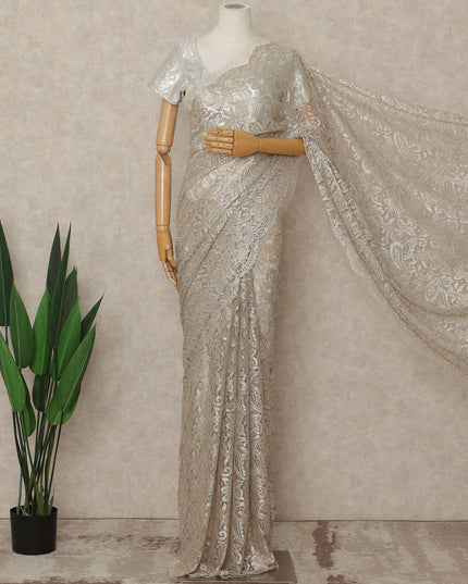 Silver French Metallic Chantilly Lace Saree