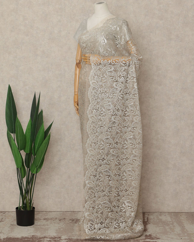Silver French Metallic Chantilly Lace Saree