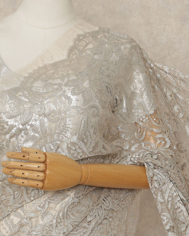 Silver French Metallic Chantilly Lace Saree