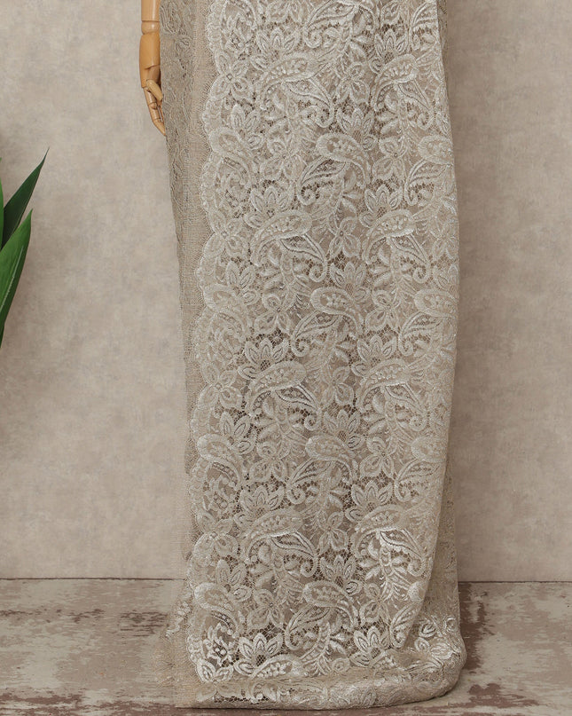 Silver French Metallic Chantilly Lace Saree