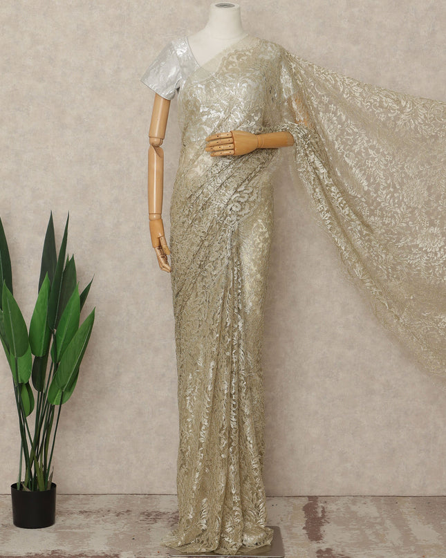 Gold French Metallic Chantilly Lace Saree
