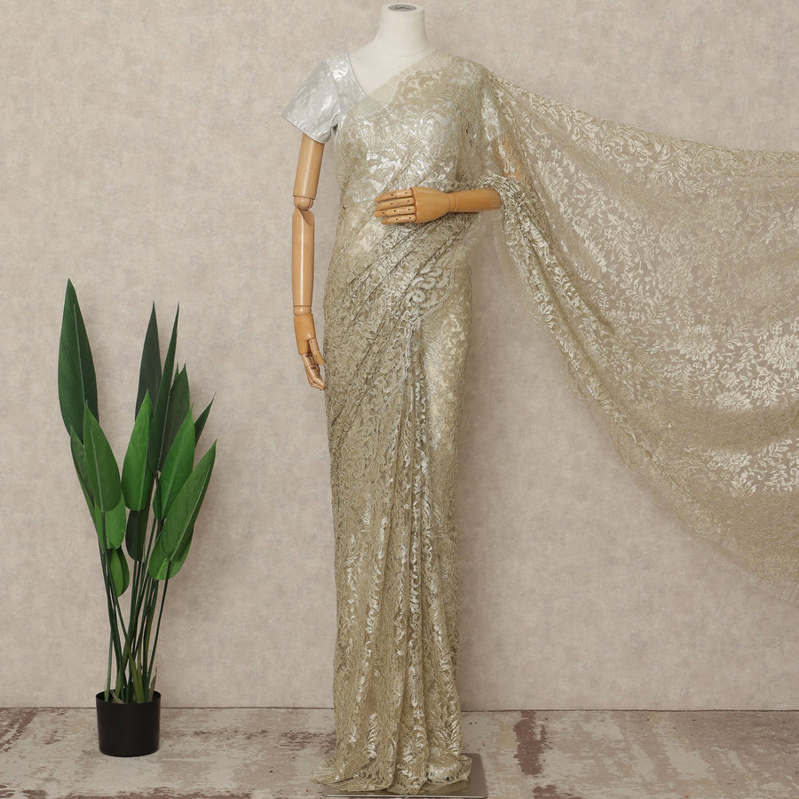 Gold French Metallic Chantilly Lace Saree