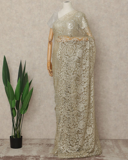 Gold French Metallic Chantilly Lace Saree
