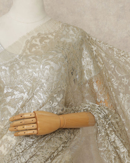 Gold French Metallic Chantilly Lace Saree