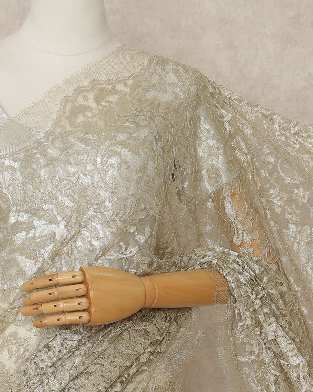 Gold French Metallic Chantilly Lace Saree