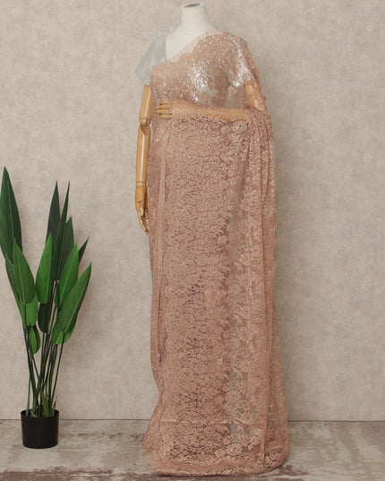 Pink French Metallic Chantilly Lace Saree