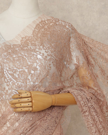 Pink French Metallic Chantilly Lace Saree