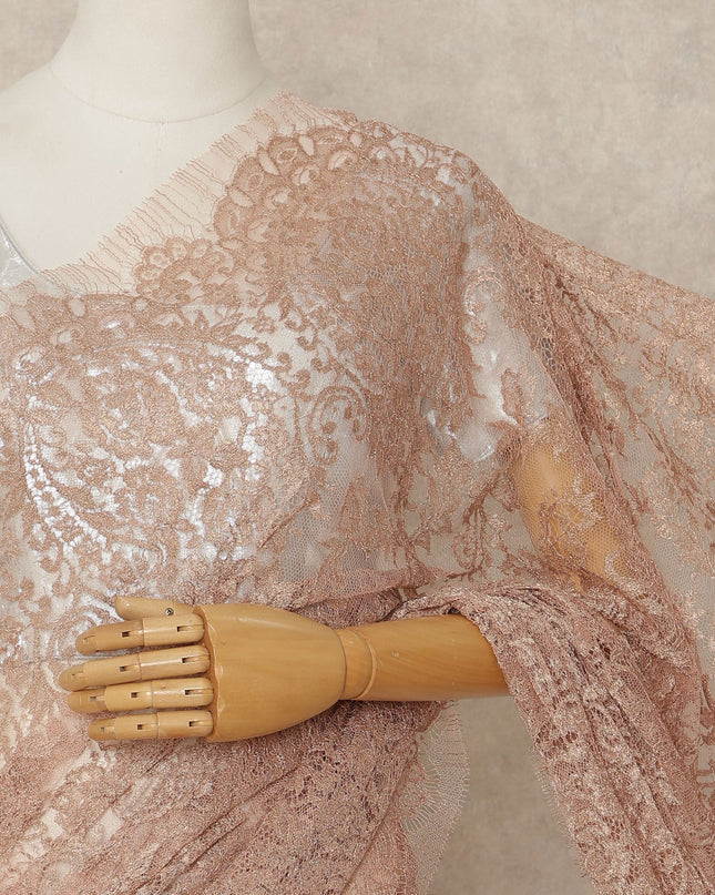Pink French Metallic Chantilly Lace Saree
