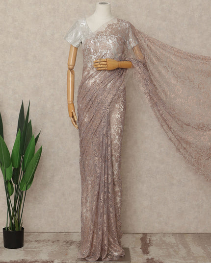 Beige French Metallic Chantilly Lace Saree