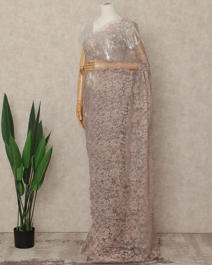 Beige French Metallic Chantilly Lace Saree