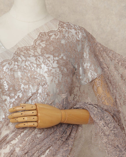 Beige French Metallic Chantilly Lace Saree