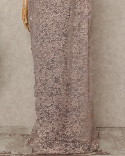 Beige French Metallic Chantilly Lace Saree