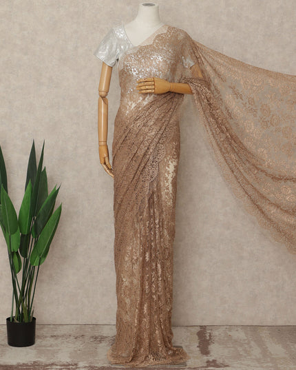 Brown French Metallic Chantilly Lace Saree