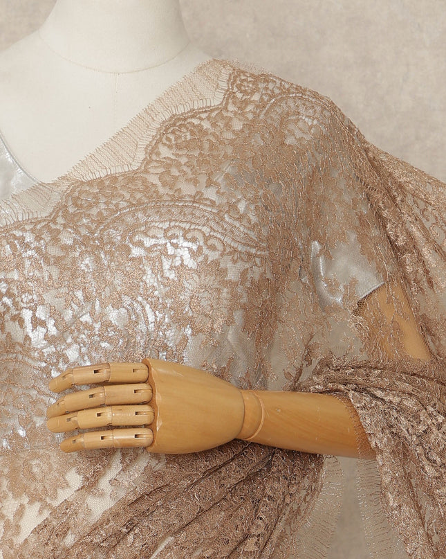 Brown French Metallic Chantilly Lace Saree