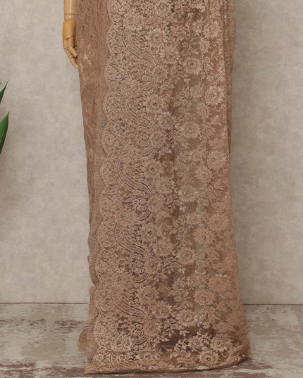 Brown French Metallic Chantilly Lace Saree