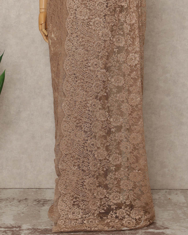 Brown French Metallic Chantilly Lace Saree