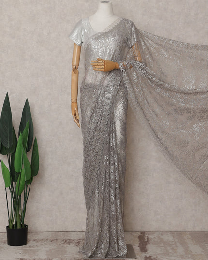 Dove Grey Chantilly Lace Saree - D31677