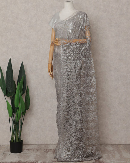 Dove Grey Chantilly Lace Saree - D31677