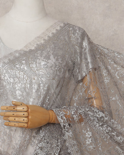 Dove Grey Chantilly Lace Saree - D31677