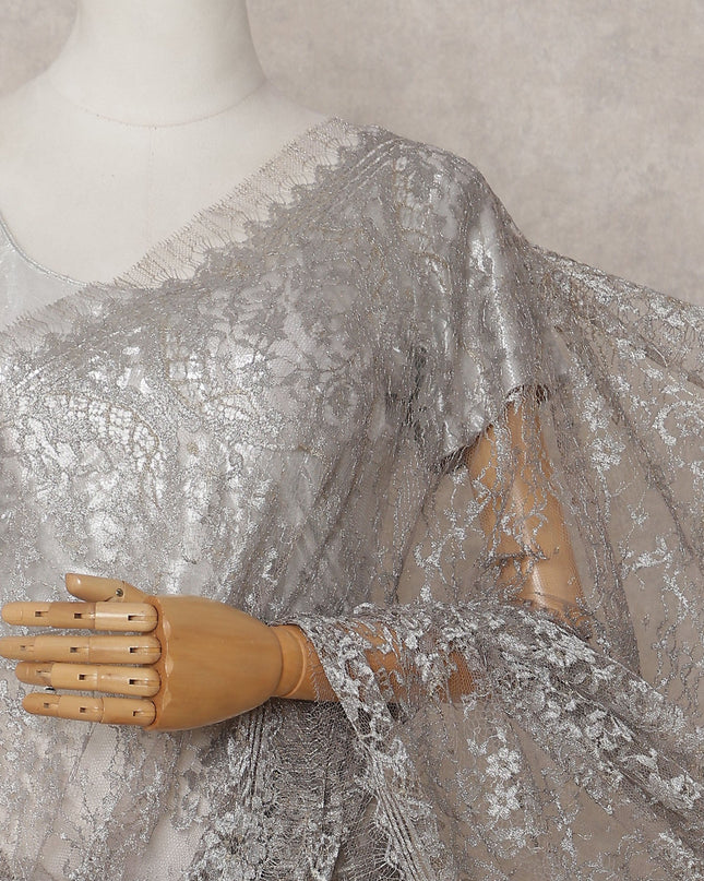Dove Grey Chantilly Lace Saree - D31677