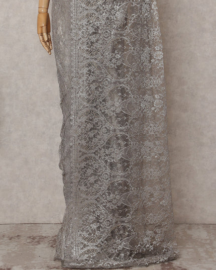 Dove Grey Chantilly Lace Saree - D31677