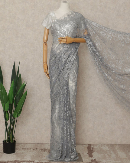 Silver French Metallic Chantilly Lace Saree