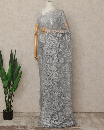 Silver French Metallic Chantilly Lace Saree