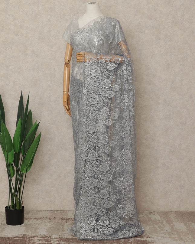 Silver French Metallic Chantilly Lace Saree