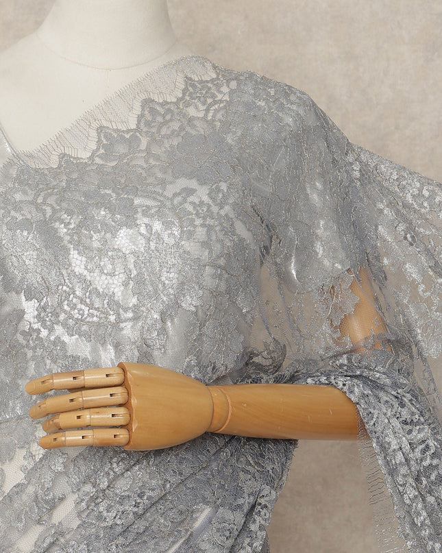 Silver French Metallic Chantilly Lace Saree