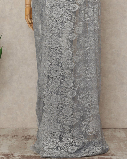 Silver French Metallic Chantilly Lace Saree