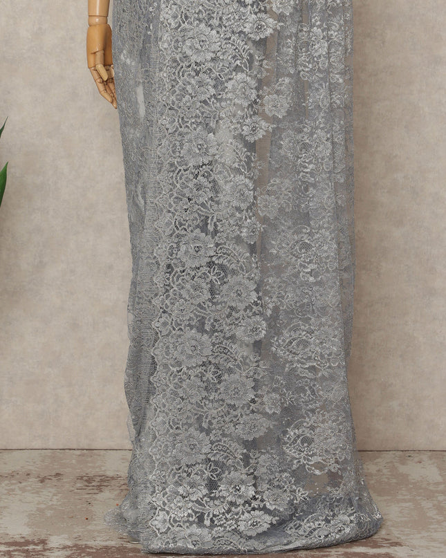Silver French Metallic Chantilly Lace Saree